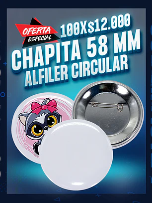 Chapita 58 mm. alfiler circular 100 unidades