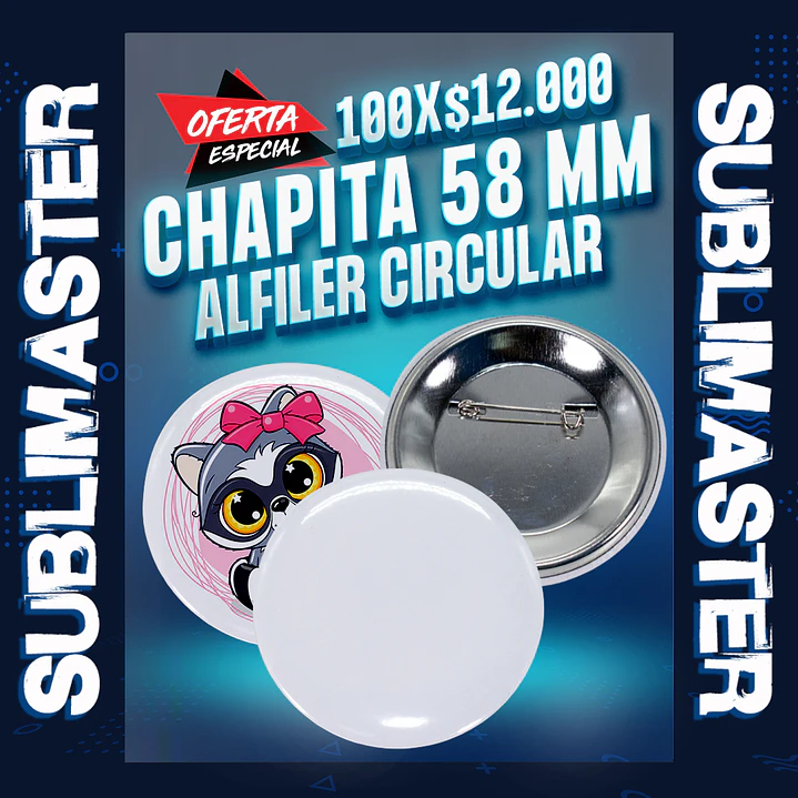 Chapita 58 mm. alfiler circular 100 unidades 1