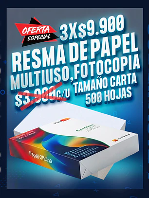 Resma de papel multiuso, fotocopia tamaño carta, 500 hojas oferta 3 unidades
