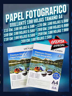 Papel fotografico brillante tamaño A4 lee centro