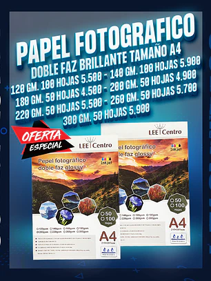 Papel fotografico doble cara brillante A4 