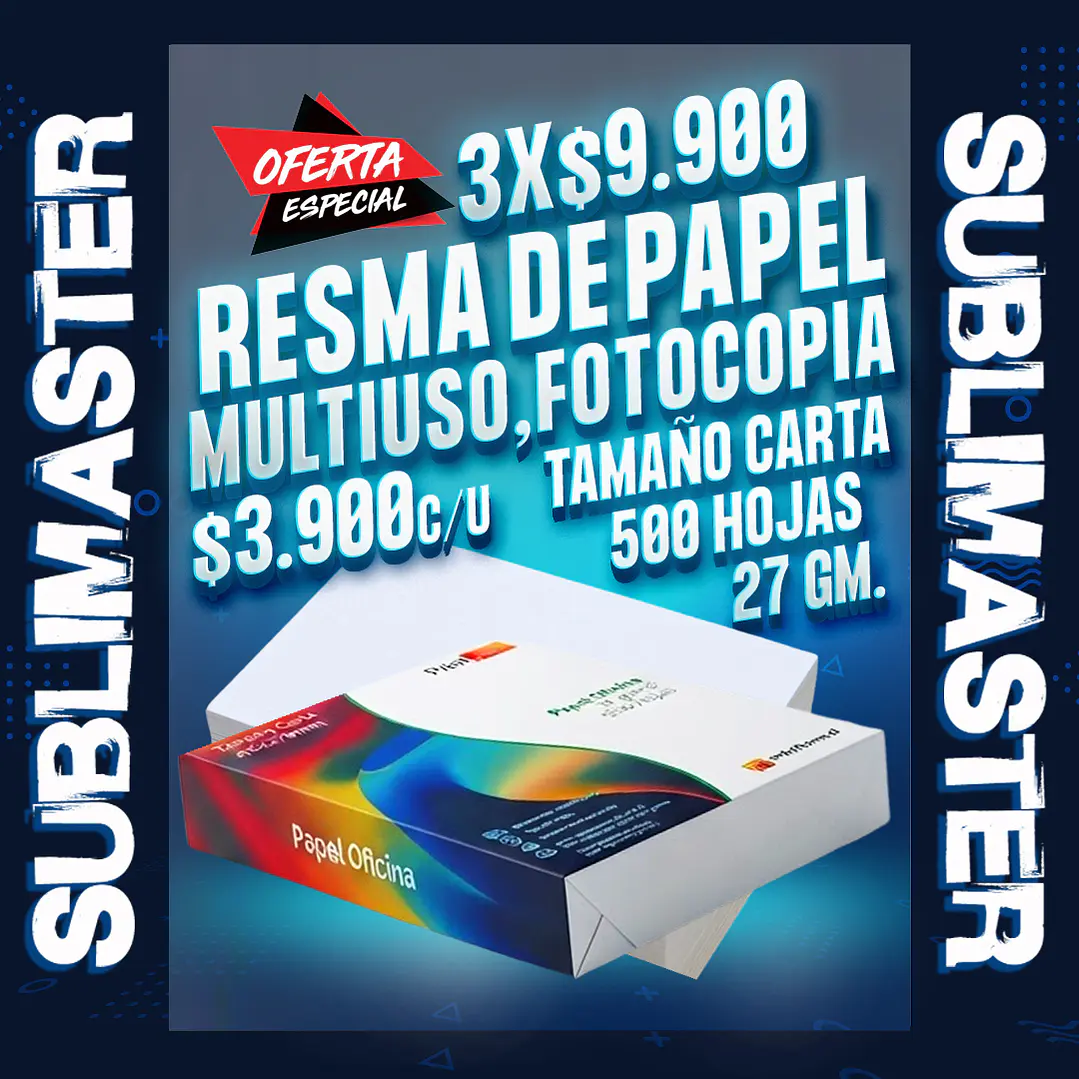 Resma de papel multiuso, fotocopia tamaño carta, 500 hojas oferta  1