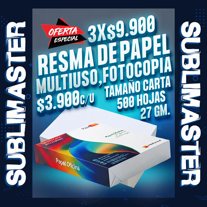 Resma de papel multiuso, fotocopia tamaño carta, 500 hojas oferta  1