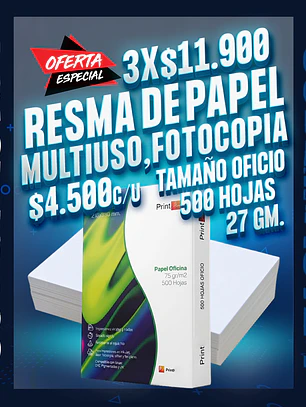 Resma de papel multiuso, fotocopia tamaño oficio, 500 hojas