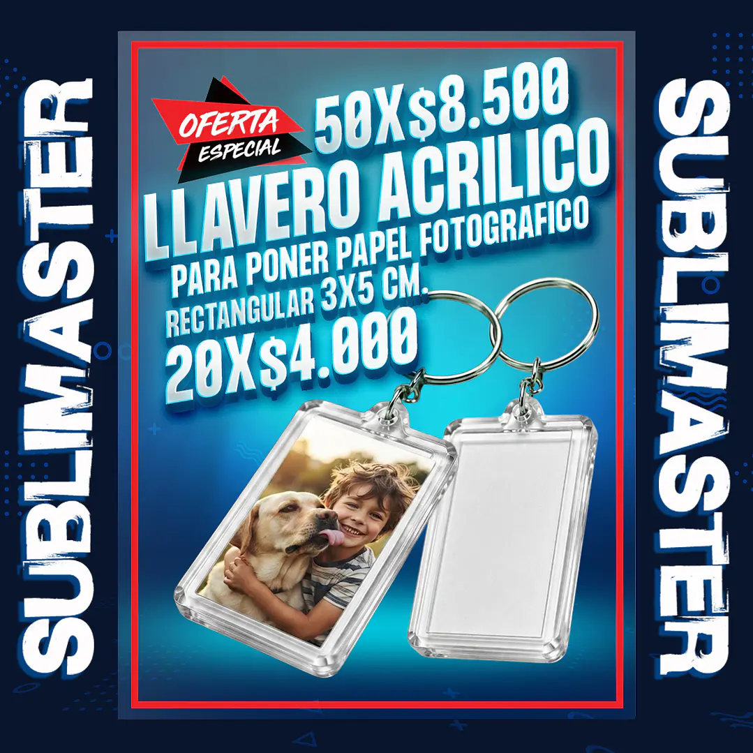 Llavero acrilico rectangular 3x5 cm. para poner papel fotografico oferta 1