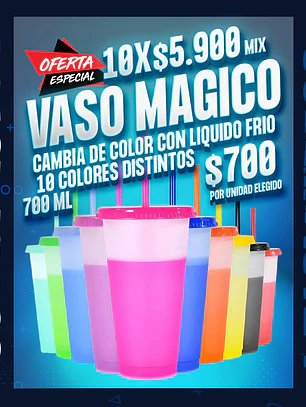 Vaso magico con tapa y bombilla cambia de color con el liquido frio