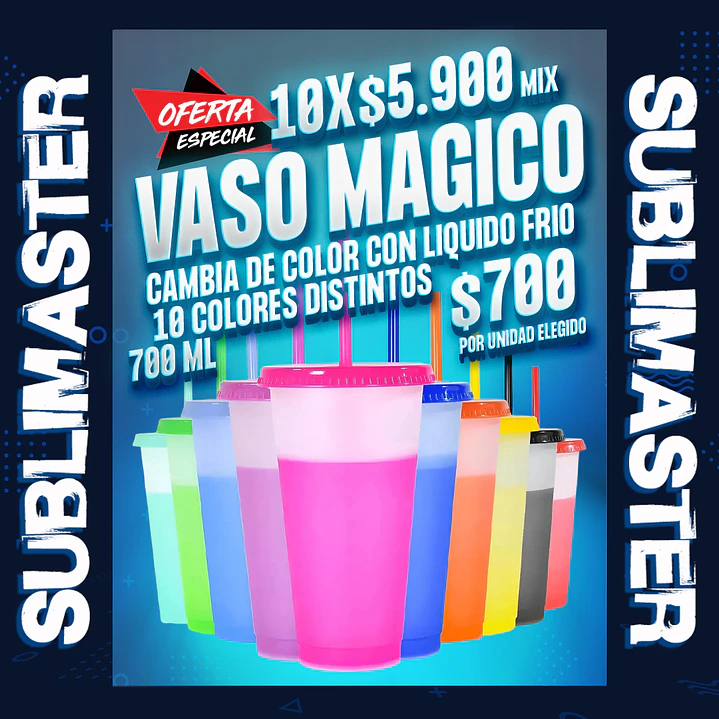 Vaso magico con tapa y bombilla cambia de color con el liquido frio 1