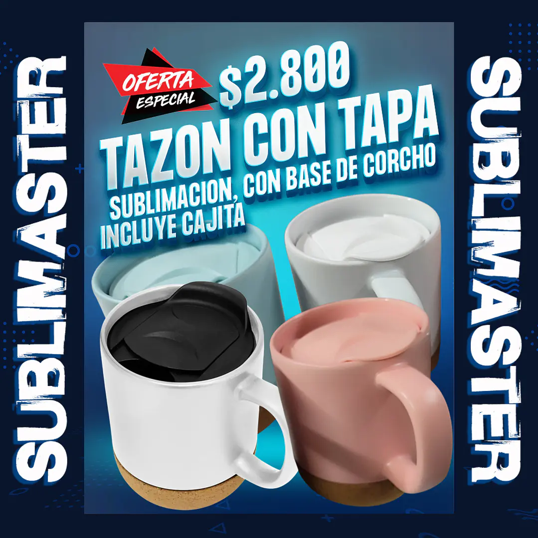 Tazon Sublimación Base Corcho y con tapa 1