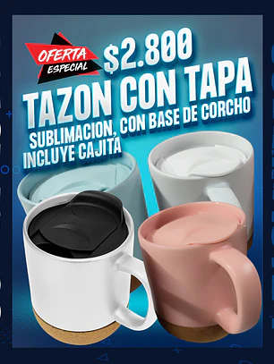 Tazon Sublimación Base Corcho y con tapa