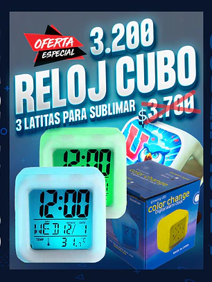 Reloj cubo despertador digital luz cambia de color sublimable 