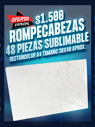 Puzzle rompecabezas sublimable 48 piezas blanco brillante tamaño A4 20x30 