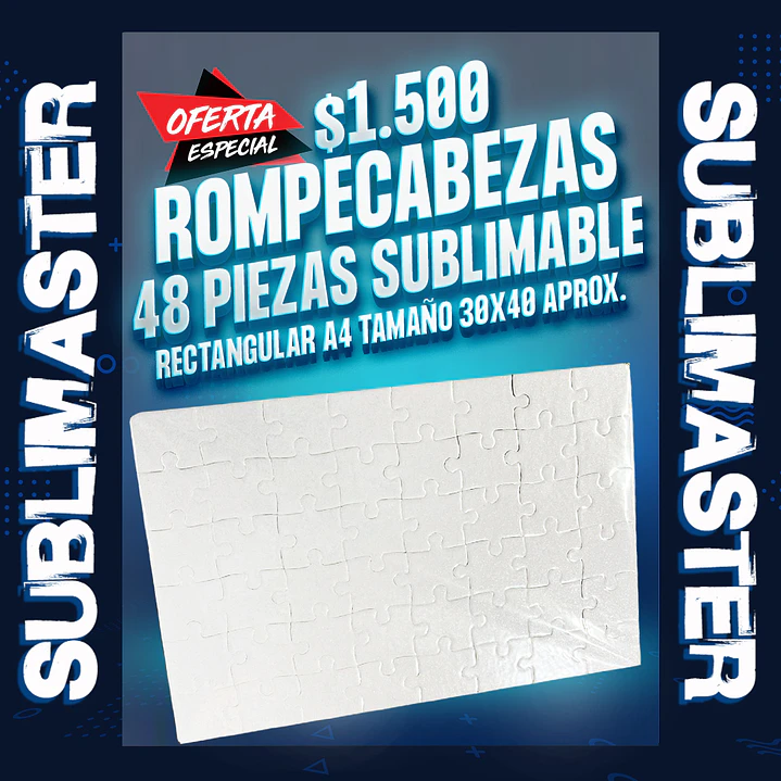 Puzzle rompecabezas sublimable 48 piezas blanco brillante tamaño A4 20x30  1