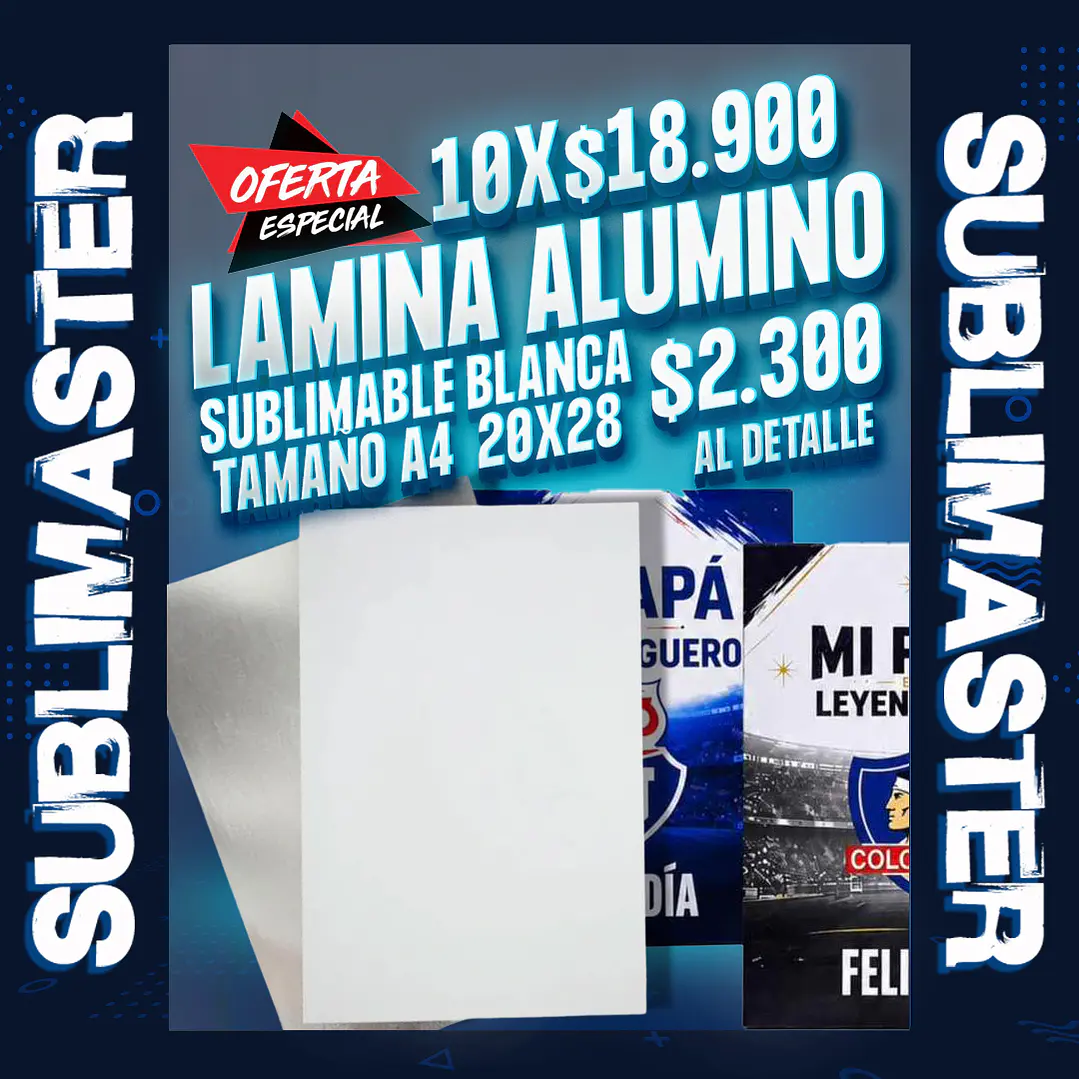 Lamina de aluminio blanca perlada sublimable tamaño 20x28 A4 de 0.5  1