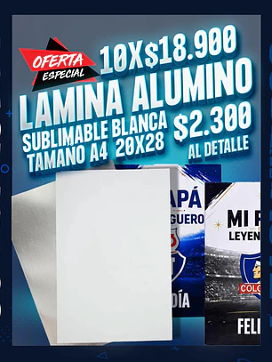 Lamina de aluminio blanca perlada sublimable tamaño 20x28 A4 de 0.5 