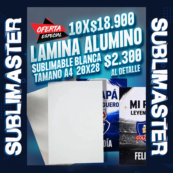 Lamina de aluminio blanca perlada sublimable tamaño 20x28 A4 de 0.5  1