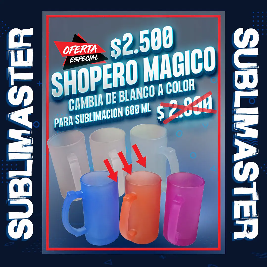 Shopero magico cambia de blanco a color para sublimacion 600 ml. 16 oz  1