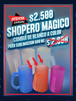 Shopero magico cambia de blanco a color para sublimacion 600 ml. 16 oz 