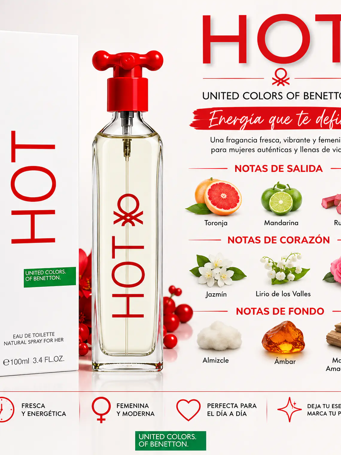 Benetton Hot 100 Ml Edt Para Mujer 2