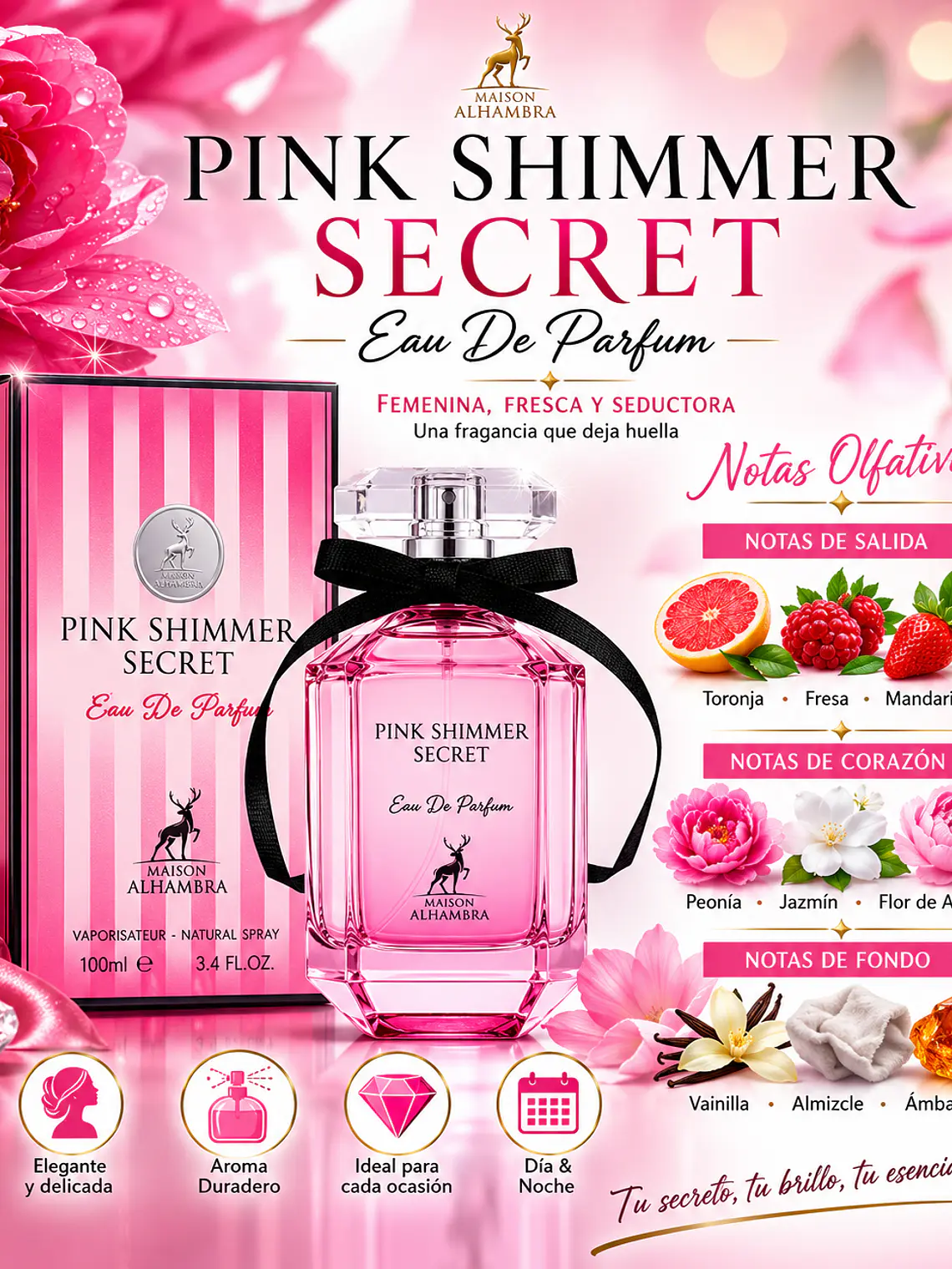 Maison Alhambra Pink Shimmer Secret Edp 100 ml Para Dama 3