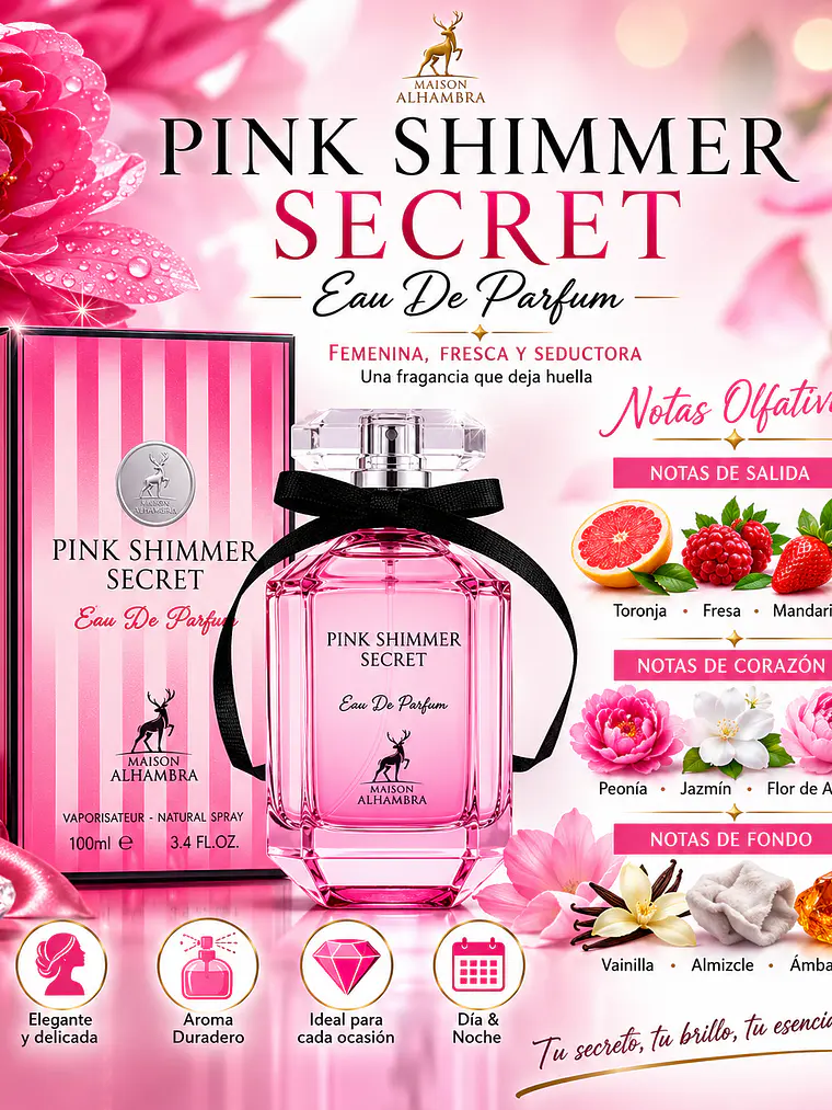 Maison Alhambra Pink Shimmer Secret Edp 100 ml Para Dama 3