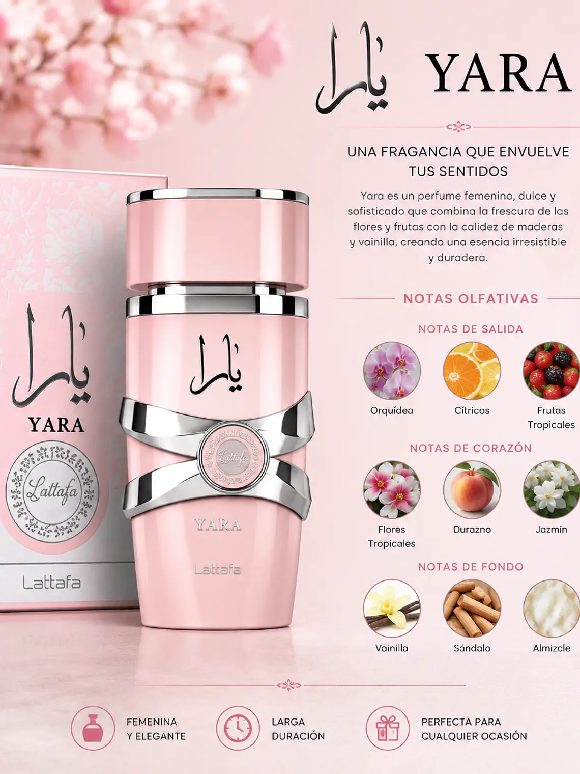 Lattafa Yara Tradicional Rosado Edp 100 ml Para Dama 2