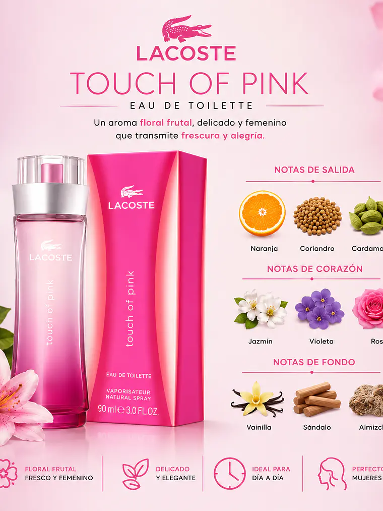 Lacoste Touch Of Pink Edt 90 ml Para Dama 3