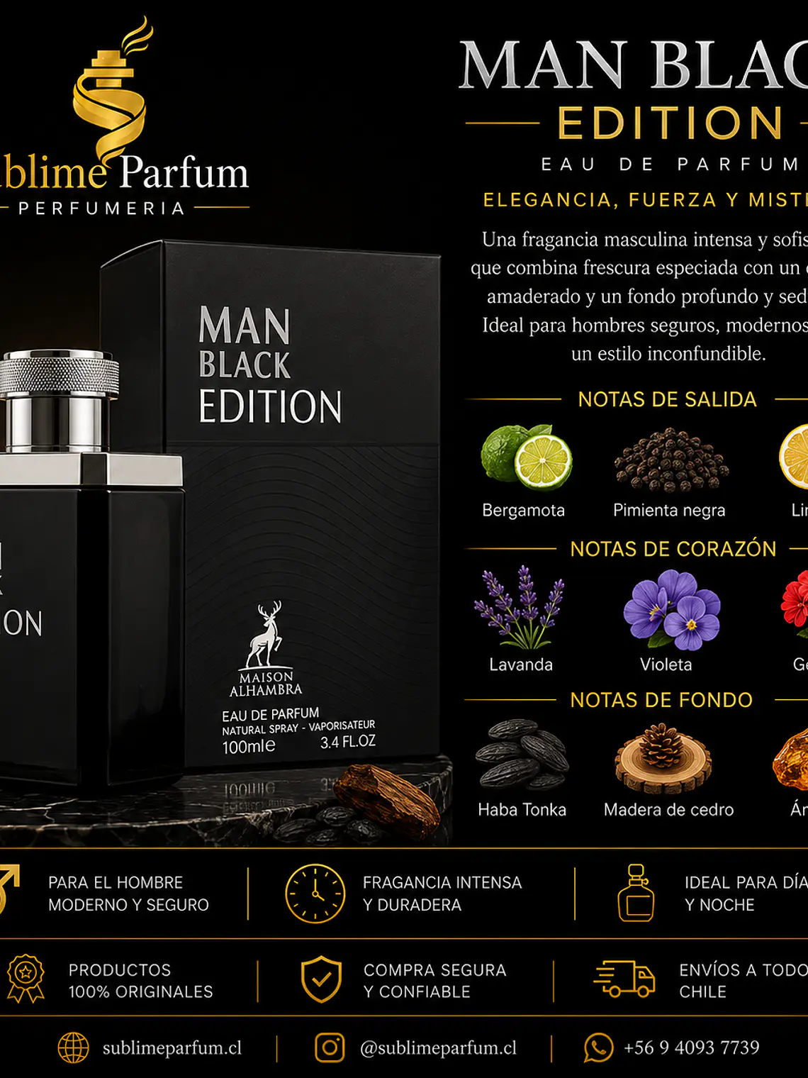 Maison Alhambra Man Black Edition Edp 100ml Hombre 2