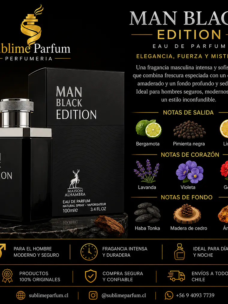 Maison Alhambra Man Black Edition Edp 100ml Hombre 2