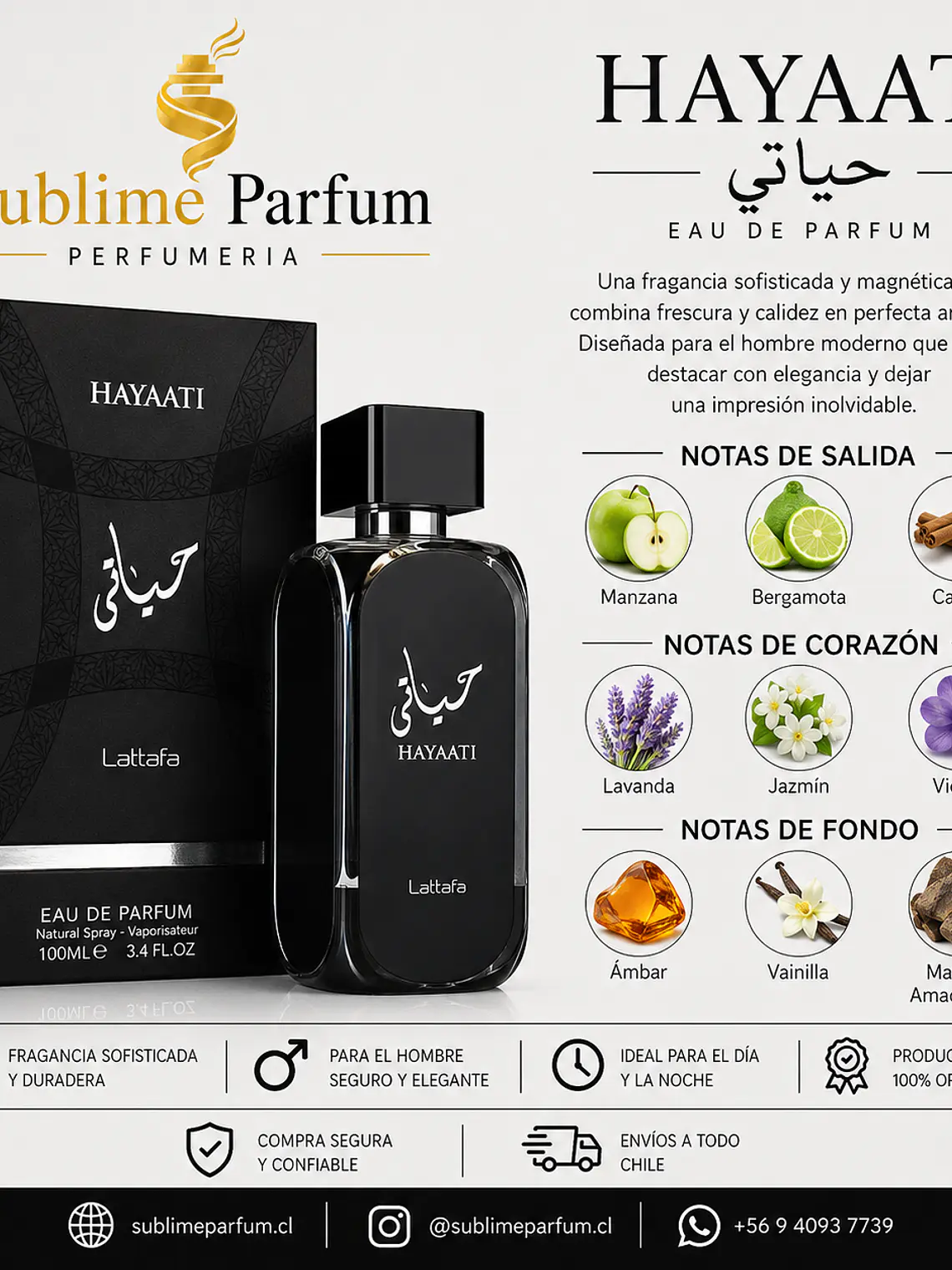 Hayaati De Lattafa 100ml Edp Para Hombre 2