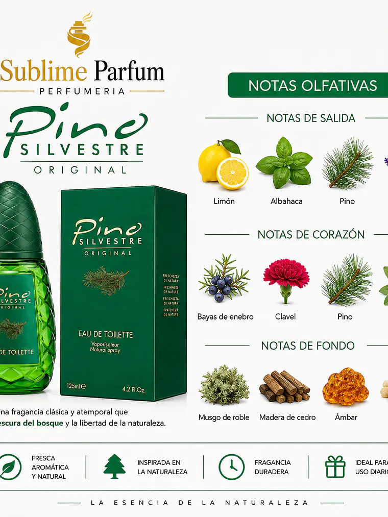 Lino Vidal Pino Silvestre Eau De Toilette Hombre 125ml Spray Amaderado 2