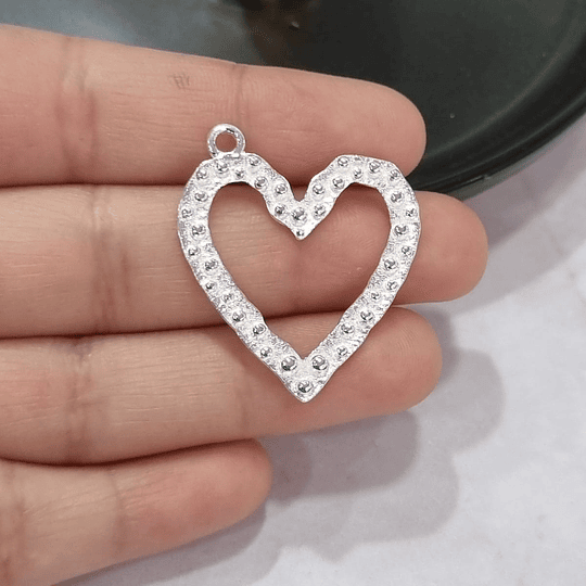 COLGANTE CORAZÓN BOLITAS 30MM PLATA