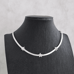 COLLAR CINTA TRIPLE ESTRELLA 40CM PLATA