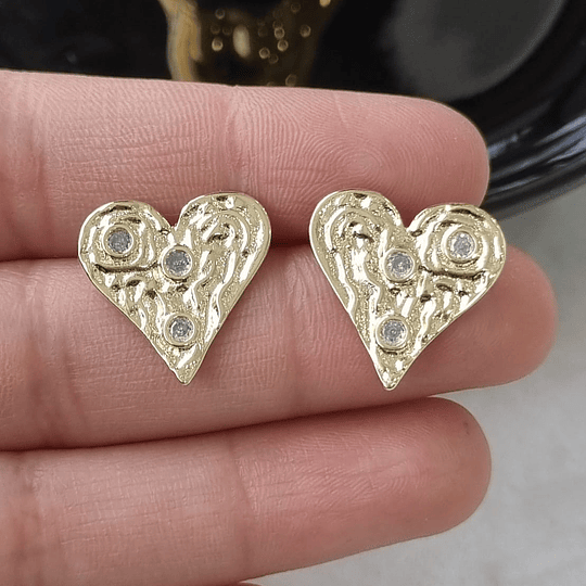 AROS CORAZÓN TRIPLE CIRCÓN ORO