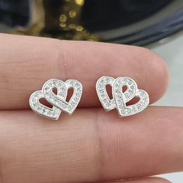 AROS DOBLE CORAZÓN CIRCÓN BASE ALPACA ENCHAPE PLATA