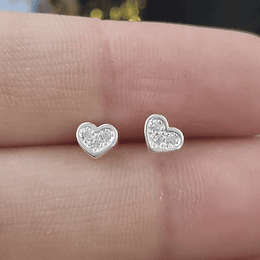 AROS MINI CORAZÓN CIRCÓN BASE ALPACA ENCHAPE PLATA