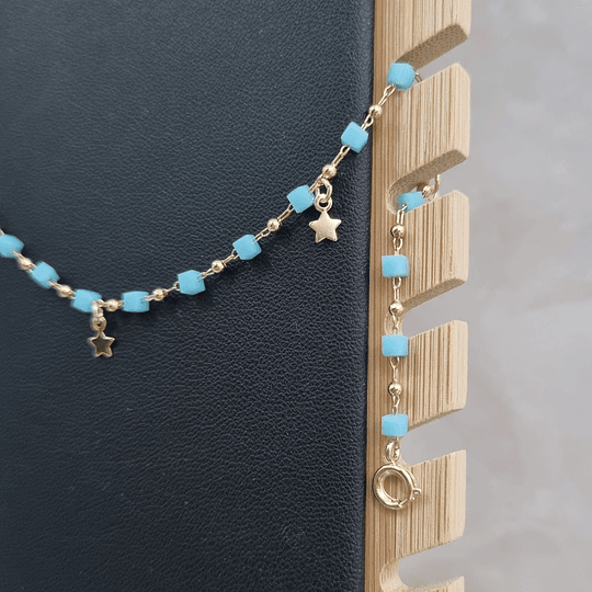 TOBILLERA DE MOSTACILLA CELESTE, BAÑO DE ORO