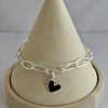 PULSERA ESLABÓN ALARGADO + CORAZÓN NEGRO E.PLATA
