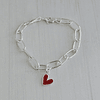 PULSERA ESLABÓN ALARGADO + CORAZÓN ROJO E.PLATA