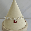 PULSERA ESLABÓN ALARGADO + CORAZÓN ROJO E.PLATA