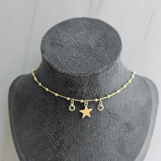 COLLAR ESTRELLA BOLITAS CRISTAL ENCH.ORO