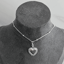 COLLAR CORAZÓN BOLITAS ENCH.PLATA