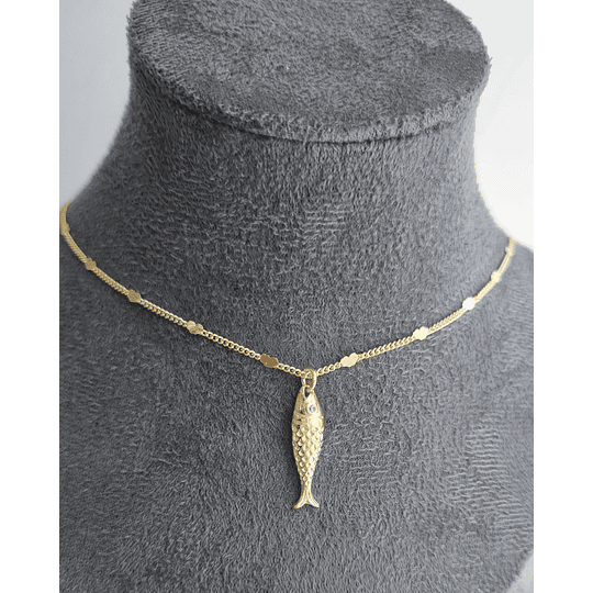 COLLAR CORAZONES + PEZ ENCH.ORO