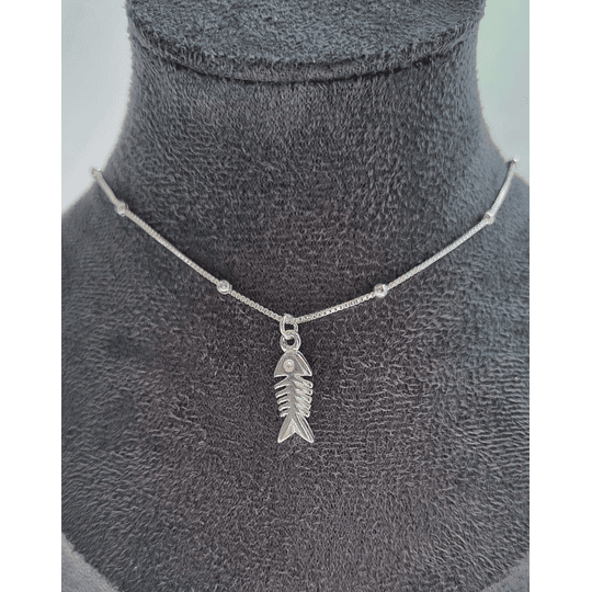 COLLAR MINI PEZ BOLITAS 40CM ENCH.PLATA