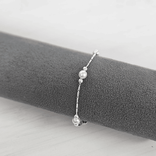 PULSERA PERLAS 17CM ENCH.PLATA