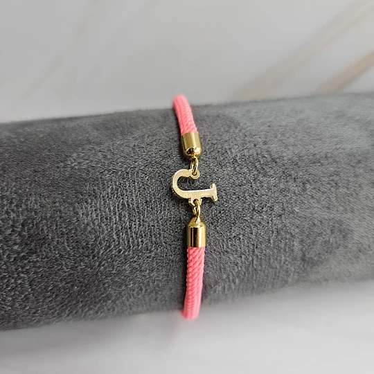 PULSERA CORDÓN INICIAL ROSA FLUOR BAÑO ORO 