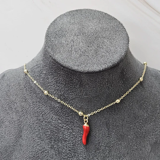 COLLAR AJÍ ROJO 45CM ENCH.ORO
