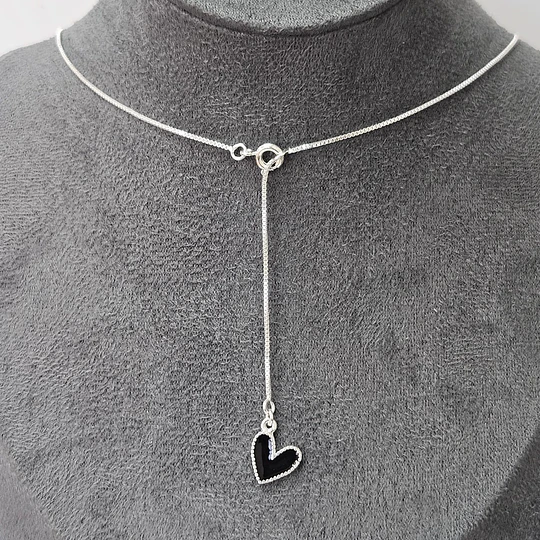 COLLAR Y CORAZÓN NEGRO ENCH.PLATA