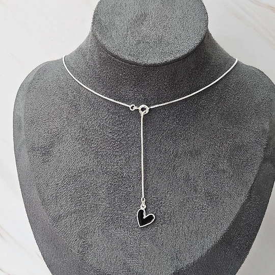 COLLAR Y CORAZÓN NEGRO ENCH.PLATA