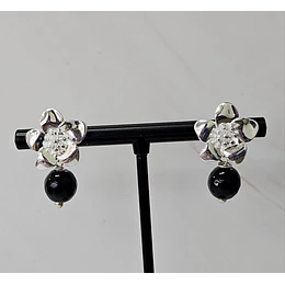AROS FLOR HAWAIANA + AGATA NEGRA ENCH.PLATA
