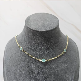 CHOCKER CRISTAL CELESTE 35CM + ALARGUE ENCH.ORO